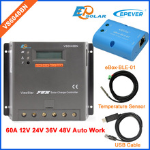 Sensor de temperatura y cables USB 48v 60A PWM controlador de carga de batería solar VS6048BNbluetooth función 2024 - compra barato