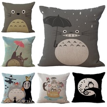 Totoro com estampa de desenho animado, capa de almofada de linho impressa para carro, sofá, fronha decorativa, 45x45cm 2024 - compre barato