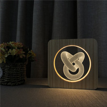 Love knot Abstract 3D Wood Night Light Decor Nightlight USB Desk Table Lamp Visual Bedroom Baby Child Gift Wood Decorative Light 2024 - buy cheap
