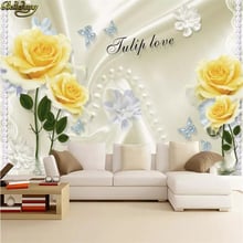 Beibehand-papel de parede com foto personalizada 3d, gotas florais, rosa, plano de fundo, decoração da casa, sala de estar, tv, pintura de papel de parede 2024 - compre barato