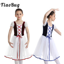 TiaoBug Crianças Meninas Lace Mangas Bolha Palco Trajes de Dança Líricas Crianças Ginástica Leotard Ballet Tutu Dança Vestido de Ballet 2024 - compre barato