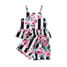 New Toddler Kids Girl Floral Stripe Tops Shorts 2PCS Outfits Set Summer Clothes 2024 - buy cheap