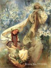 Pintura sobre lienzo de lilienmadrina Alphonse Mucha, arte de reproducción, pintada a mano, de alta calidad 2024 - compra barato