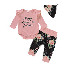 2019 Newborn Baby Girls Sets Autumn Clothes Ruffles Long Sleeve Romper+Floral Pants+Hat Girl 3Pcs Baby Girl Cotton Outfits 0-24M 2024 - buy cheap