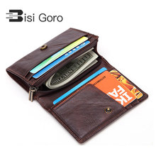 Bisi Goro 2021 Men Genuine Leather Wallet Rfid Anti Theft Scanning Slim Zipper Mini Wallet Case Credit Card Coin Purse 2024 - buy cheap