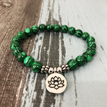 Men and Women Mala Lotus Charms Bracelet Buddhist Yoga wrist Green stone Malachite beaded Bracelet 2024 - buy cheap