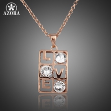 AZORA Love Design Rose Gold Color Three Clear Stellux Austrian Crystal Pendant Necklace TN0052 2024 - buy cheap