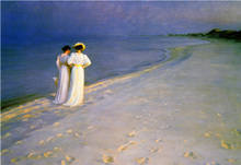 Pintura al óleo de Peter Severin Kroyer para mujer, Retrato pintado a mano de alta calidad, noche de verano en el Skagen, playa del sur 2024 - compra barato