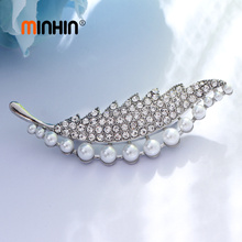 MINHIN New Design Pearl Brooches For Women Leaf Shape Full Rhinestones Brooch Pins Wedding Jewelry Brooch Gift 2024 - buy cheap