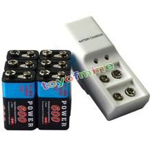 6x 9V Power Black 600mAh Ni-Mh Rechargeable Battery + Dual Batteries Charger 2024 - buy cheap