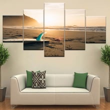 Prancha de surf, 5 painéis na praia, perto do mar, posteres de parede moderno, pintura de arte de tela para sala de estar, decoração de casa, arte 2024 - compre barato