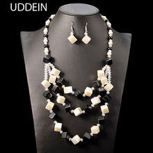 Uddein africano contas conjuntos de jóias artesanal quadrado resina gem bib contas colar & pingente casamento nigeriano indiano conjuntos de jóias 2024 - compre barato