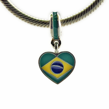 Pingente de bandeira brasil coração com esmalte misto pandora bracelete 925 prata legítima contas frete grátis 2024 - compre barato