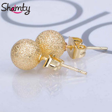 Shamty 6 Pair Stud Earrings Trendy Sand Blasted Yellow Ball Stud Earrings 8mm Gold Color High Quality 2024 - buy cheap