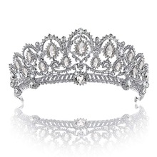 Coroa de prata com cristal faixa de pérolas, acessório de joia para casamento, por atacado 2024 - compre barato