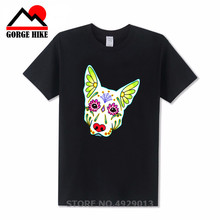 German Shepherd in White-Day of the Dead Sugar dog T Shirts short Sleeve Clothes Men's T Shirt Hombre Man Cotton Summer Top Tee 2024 - buy cheap