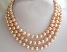 NEW 3 rows 8-9mm pink natural pearl necklace 17-19" 2024 - buy cheap