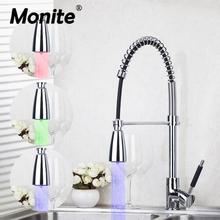 LED Colors Chrome Polished Spring Pull Out Down Swivel Kitchen Vessel Basin Sink Mixer Tap Deck Mounted Kitchen Faucet 2024 - buy cheap