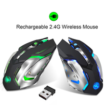 Usb sem fio mouse 2.4 ghz gaming mouse design ergonômico 2400 dpi recarregável 7 cor backlight gamer ratos para computador portátil 2024 - compre barato