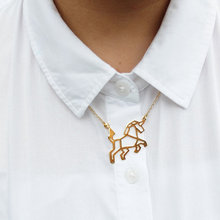Moda cor de ouro cor prata unicórnio colar feminino origami instrução colar jóias cavalo 2024 - compre barato
