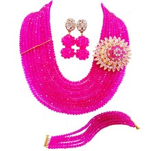 Fuchsia Pink African Beads Jewelry Set Crystal Statement Necklace Nigerian Wedding Bridal Party Jewelry Sets 10DSK08 2024 - buy cheap