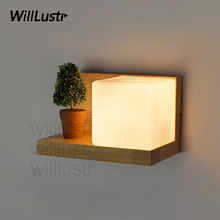 Willlustr Cubi Wall sconce glass Lamp hotel restaurant doorway porch vanity lighting novelty wood shelf cubic Modern light 2024 - buy cheap