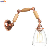 IWHD Rocker Arm LED Wall Lamp Glass Wooden Loft Wandlamp Vintage Industrial Wall Lights Home Lighting Applique Murale Luminaire 2024 - buy cheap