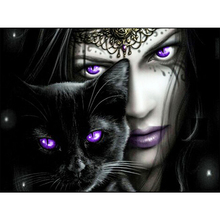 5D DIY Diamond Painting Black Cat and Girl Crystal Mosaic Pictures Full Square Drill Diamond Embroidery Cross Stitch Needlework 2024 - buy cheap