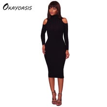 OKAYOASIS Vestidos Knitting Women Dresses Sexy Knitted Dress Long Sleeve Bodycon Sheath Party Mid Calf Dress Vestidos 2024 - buy cheap