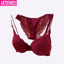 new 2019 cotton push up bra Absolute luxury lace sexy red wine under the thin thick underwear bra & bra brief sets 2024 - buy cheap