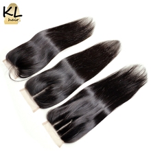 Прямые волосы KL Hair 4x4 на шнуровке без застежки, 3 части, человеческие волосы естественного цвета, бразильские волосы без повреждений, отбеленные узлы с детскими волосами 2024 - купить недорого