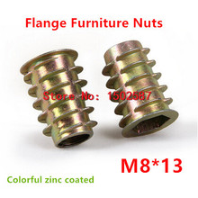 20pcs/lot M8*13 Furniture Nut Zinc Alloy Steel Colorful Plated Flanged Hex Drive Internal Thread Insert Wood Nuts 2024 - buy cheap