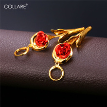 Collare Red Rose Flower Earrings For Women Gift/Dating/Wedding Gold/Silver Color Dangle Drop Earrings Fashion Jewelry E935 2024 - buy cheap