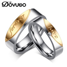 DOYUBO Brand Design 316L Stainless Steel Couples Rings Silver & Gold Color Classical Lovers Rings White CZ Wedding Ring DF014 2024 - buy cheap