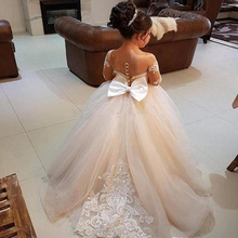 Vestidos Vintage de flores para niña, Apliques de encaje esponjoso de manga larga, vestidos elegantes de princesa con lentejuelas para niños, vestidos de primera comunión 2024 - compra barato