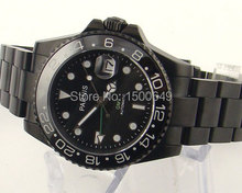 Parnis 40mm black dial GMT Style PVD case Ceramic Bezel sapphire glass watch E964 2024 - buy cheap