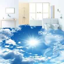 Настенные обои на заказ, современные обои голубое небо солнце пол плитка наклейка ванная комната ПВХ самоклеящиеся водонепроницаемые обои для пола 3 D 2024 - купить недорого