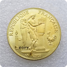 1909 A Francia Liberte, Egalite, Coronita, 100 franceses, moneda de copia de Metal de latón dorado 2024 - compra barato