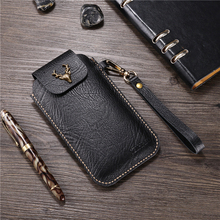 Wrist Men Genuine Leather Case Mobile Phone Waist Bag Wear Belt Verticle Waist Bag for Samsung Galaxy S Lite C10 J2 Pure On6 7 8 2024 - buy cheap