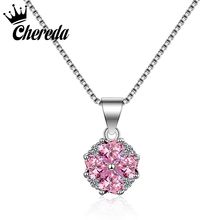 Chereda Crystal Pink  Necklace Women Small Geometric Pendant Fashion Jewelry Popular Lady Wedding Accessories Present 2024 - buy cheap