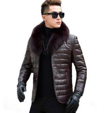 2021 new youth men's leather leather men's fox collar leather down jacket male Korean version of the slim fur coat 2024 - buy cheap