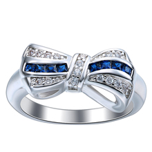 Anel de dedo luxuoso para mulheres, anel de casamento, banhado a prata, cor azul 2024 - compre barato