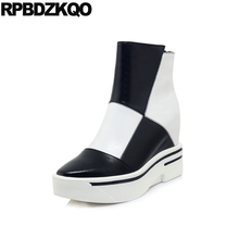 Zapatos muffind Flatform Harajuku para mujer, botas de invierno de piel auténtica, botines blancos y negros con plataforma y cuña, tacón alto 2024 - compra barato