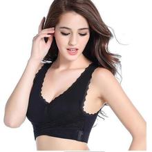 Violeta-Chaleco de encaje para mujer, top acolchado sin costuras, transpirable, a prueba de sacudidas, sujetadores realzados, estilo de contraste, con hebilla frontal, color negro 2024 - compra barato