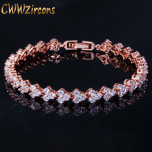 CWWZircons High Quality Fashion Rose Gold Color Zirconia Bracelet Round AAA+ CZ Tennis Chain Bracelets Jewelry For Women CB101 2024 - buy cheap