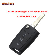 OkeyTech Original 433mhz ID48 Chip 3 Button Flip Folding Blade Remote Control Key for Volkswagen VW Skoda Octavia Free Shipping 2024 - buy cheap