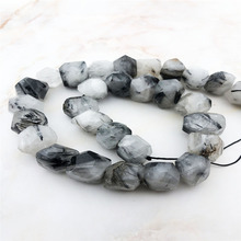 Wholesale Fashion Natural Genuine White Black Hair Rutile Quartz Hand Cut Faceted Nugget Free Form Loose Big Beads 15" 2024 - buy cheap