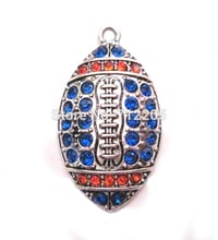 fashion 10pcs a lot  antique silver plated zinc studded Football Blue and Orange Crystal Pendant 2024 - buy cheap