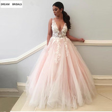 Женское вечернее платье, длинное розовое платье с V-образным вырезом и 3D цветочной кружевной аппликацией, бальное платье для выпускного вечера, 2019 2024 - купить недорого