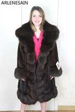 Arlenesain custom 2018 new fashion mink fur women coat with fox fur collar 2024 - buy cheap